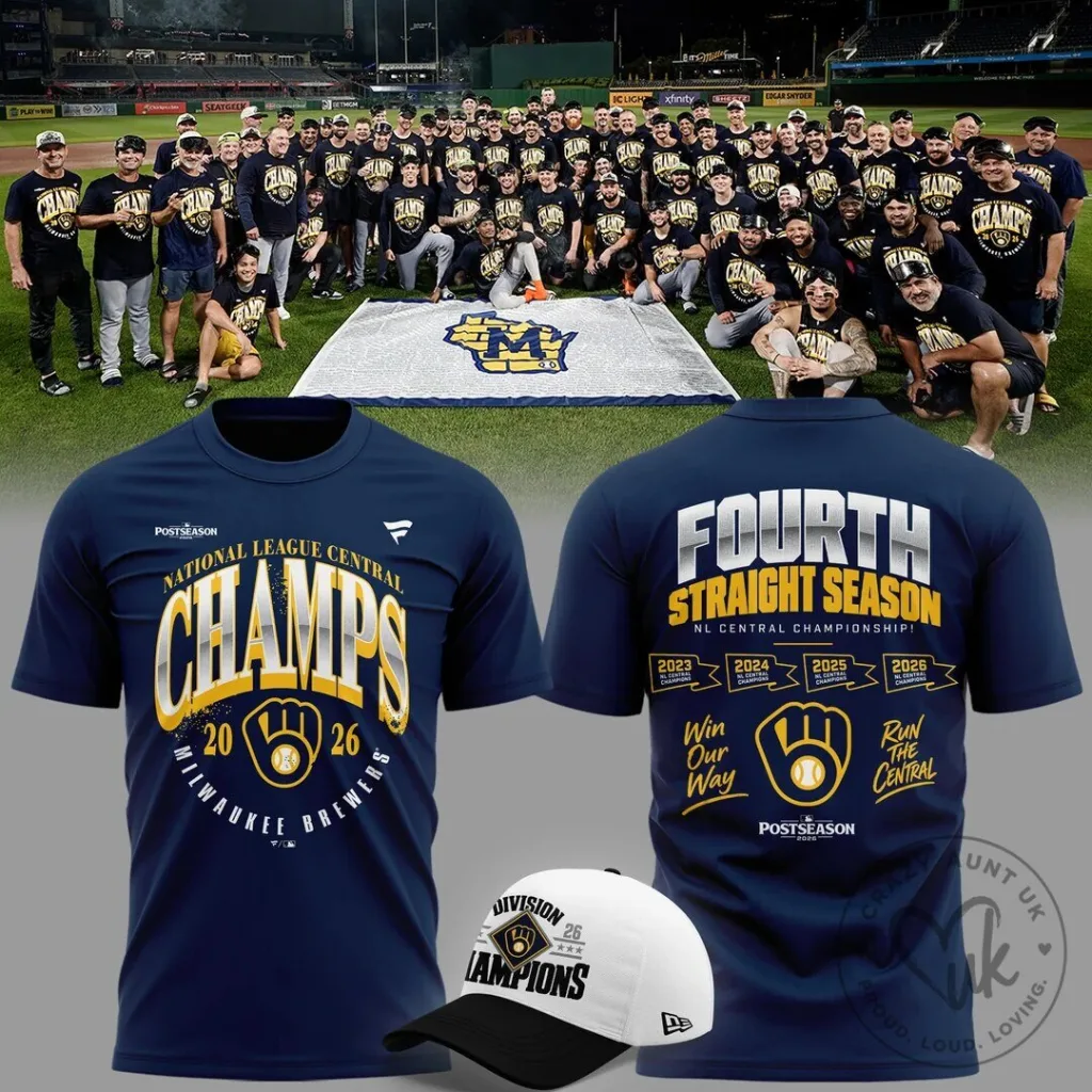 Navy T-Shirt for Milwaukee Brewers 2026 National League Central Division Champions