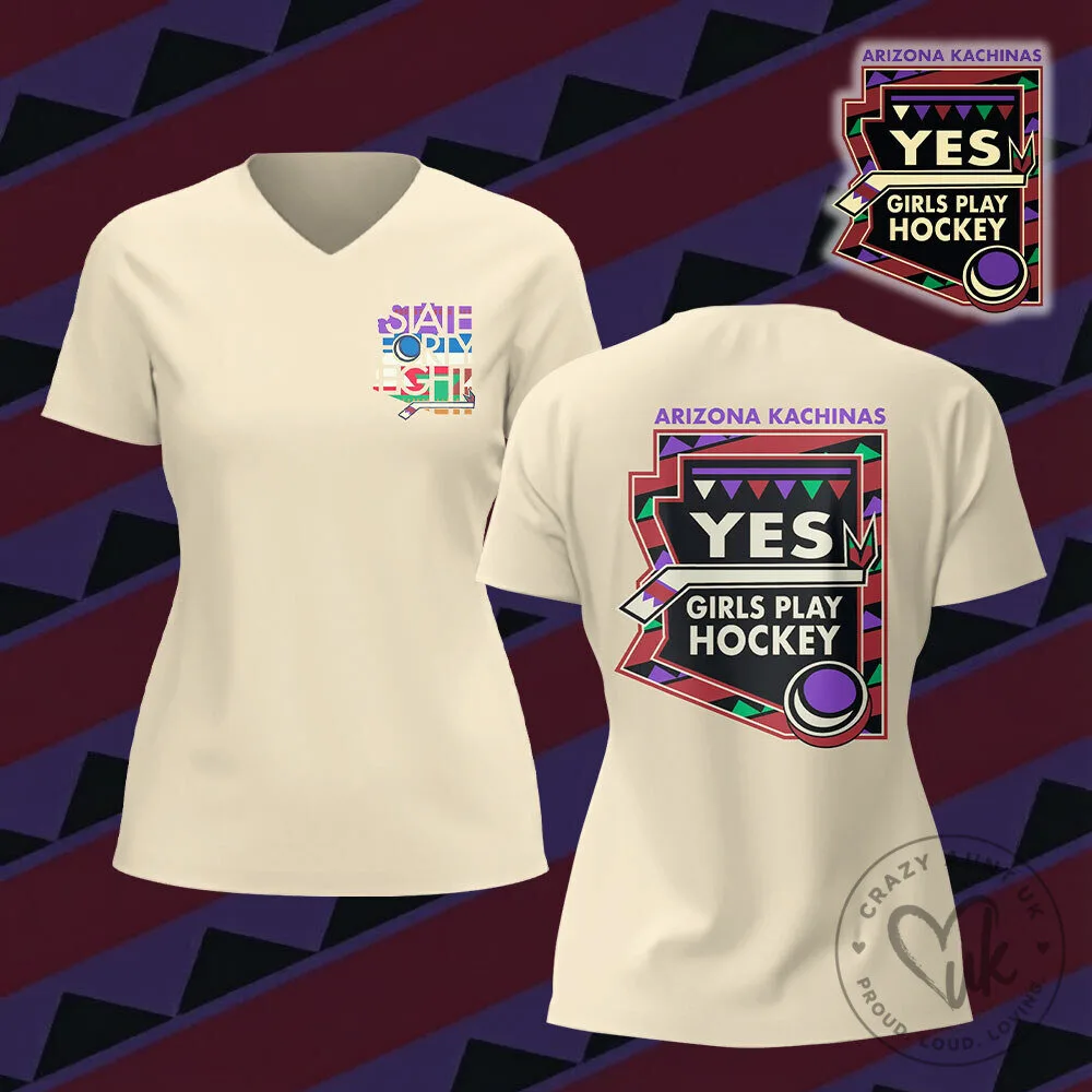Arizona Kachinas Yes Girls Play Hockey V-Neck T-Shirt
