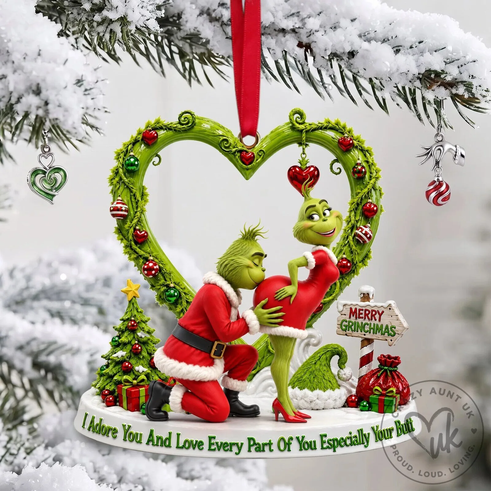 Grinch Merry Grinchmas Heart Shaped Christmas Tree Holiday Ornament