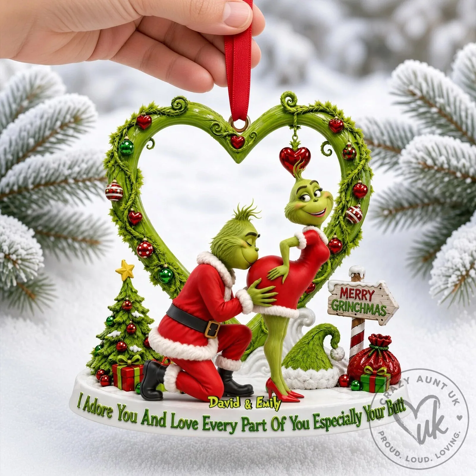 Grinch Merry Grinchmas Heart Shaped Christmas Tree Holiday Ornament 7 Grinch Merry Grinchmas Heart Shaped Christmas Tree Holiday Ornament
