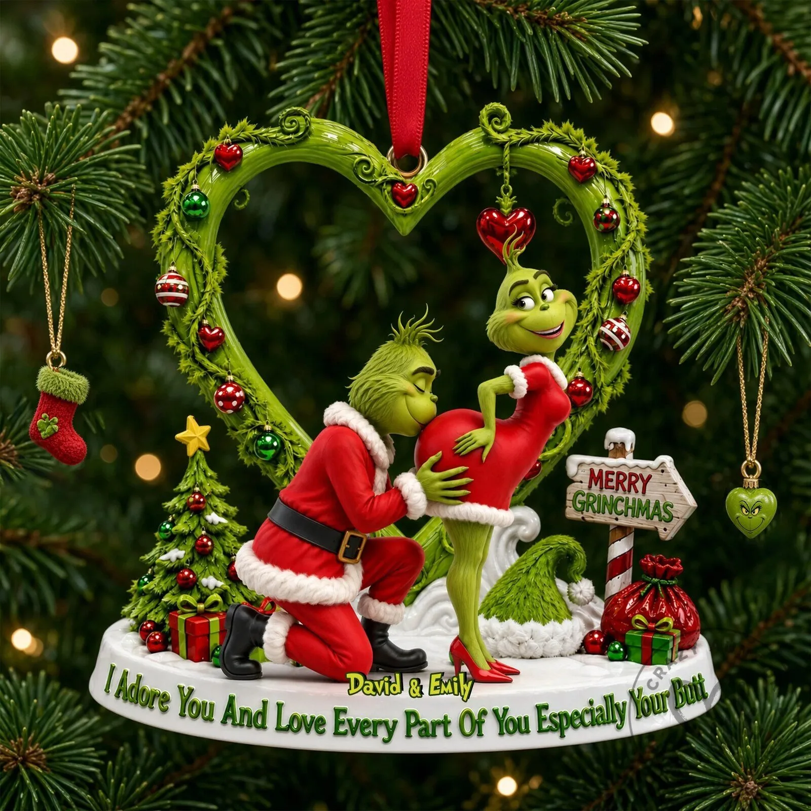 Grinch Merry Grinchmas Heart Shaped Christmas Tree Holiday Ornament 8 Grinch Merry Grinchmas Heart Shaped Christmas Tree Holiday Ornament