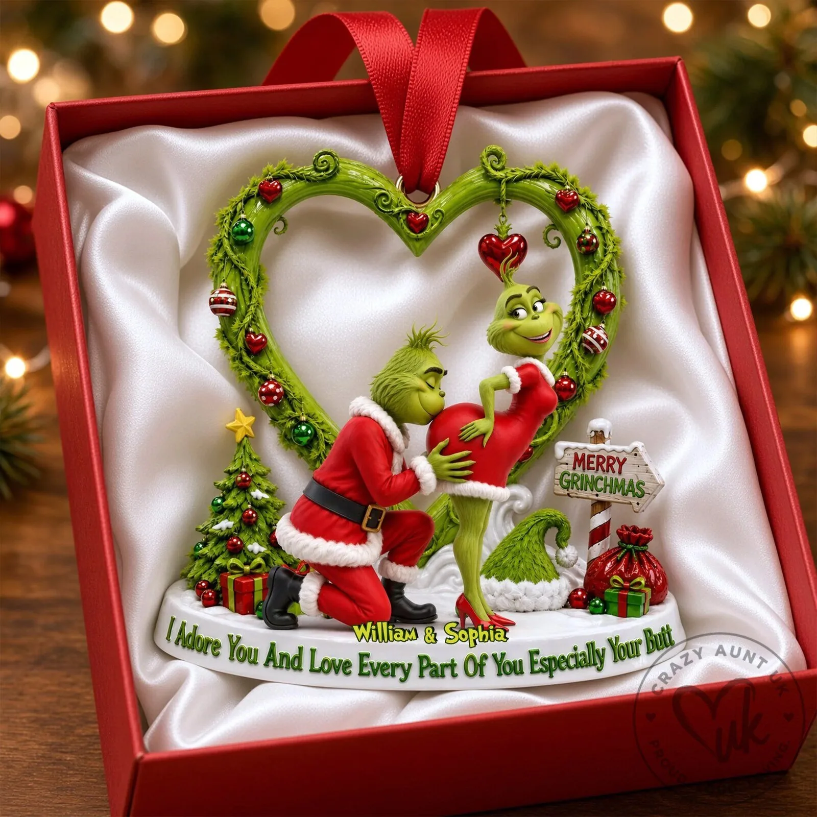Grinch Merry Grinchmas Heart Shaped Christmas Tree Holiday Ornament 9 Grinch Merry Grinchmas Heart Shaped Christmas Tree Holiday Ornament