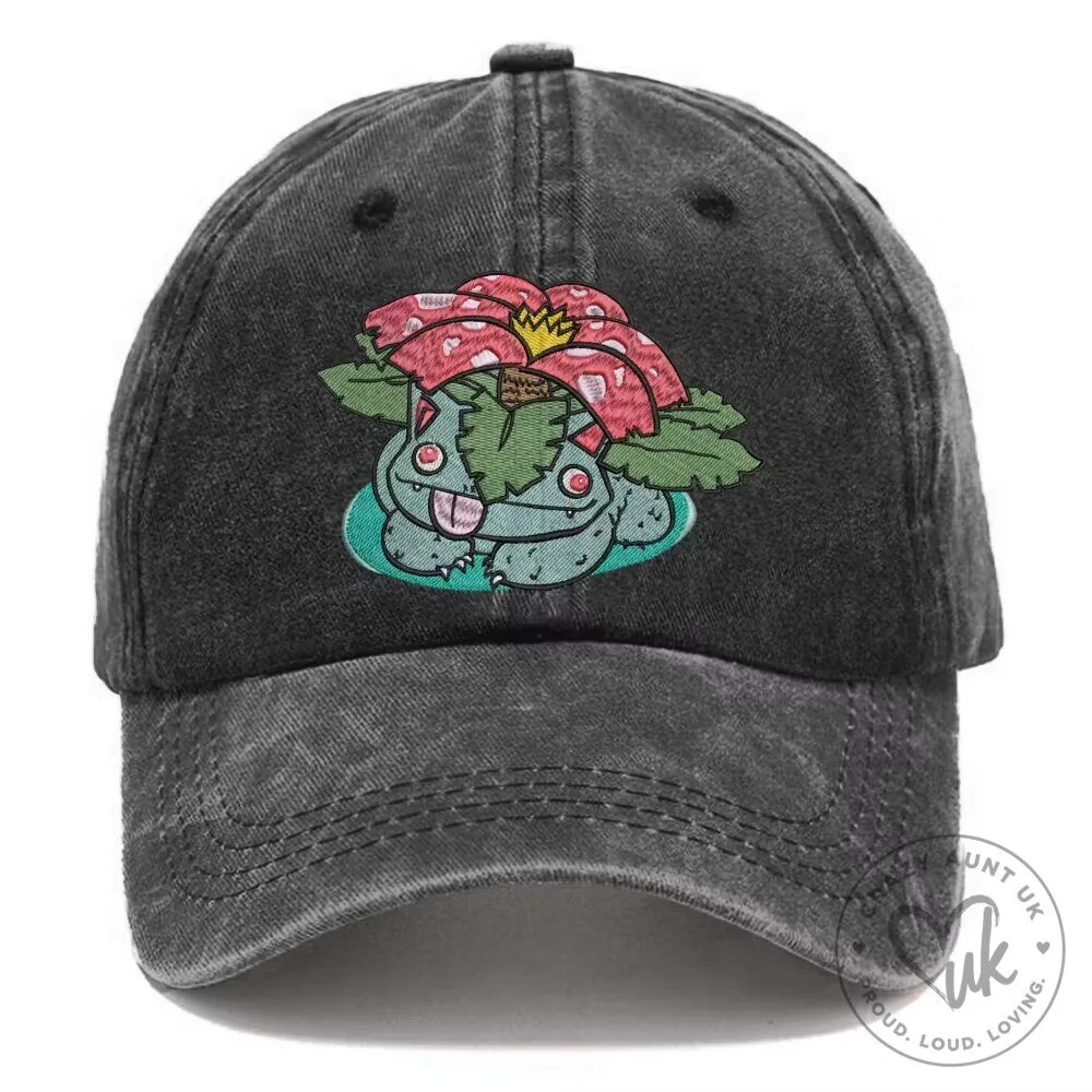 Pokemon Ivysaur Character Embroidered Washed Denim Baseball Cap Hat 2 Pokemon Ivysaur Character Embroidered Washed Denim Baseball Cap Hat