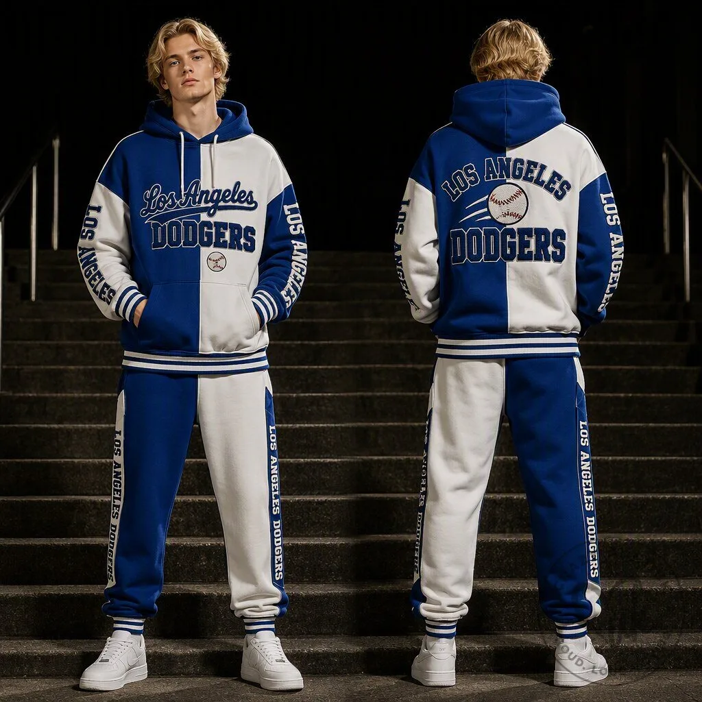 Los Angeles Dodgers Baseball Team Blue White Color Block Hoodie