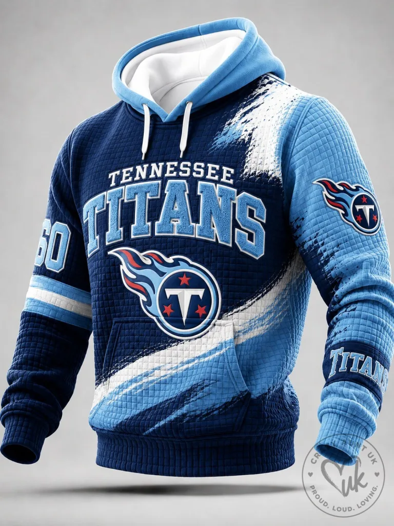 Tennessee Titans Football Team Fan Blue White Quilted Design Hoodie