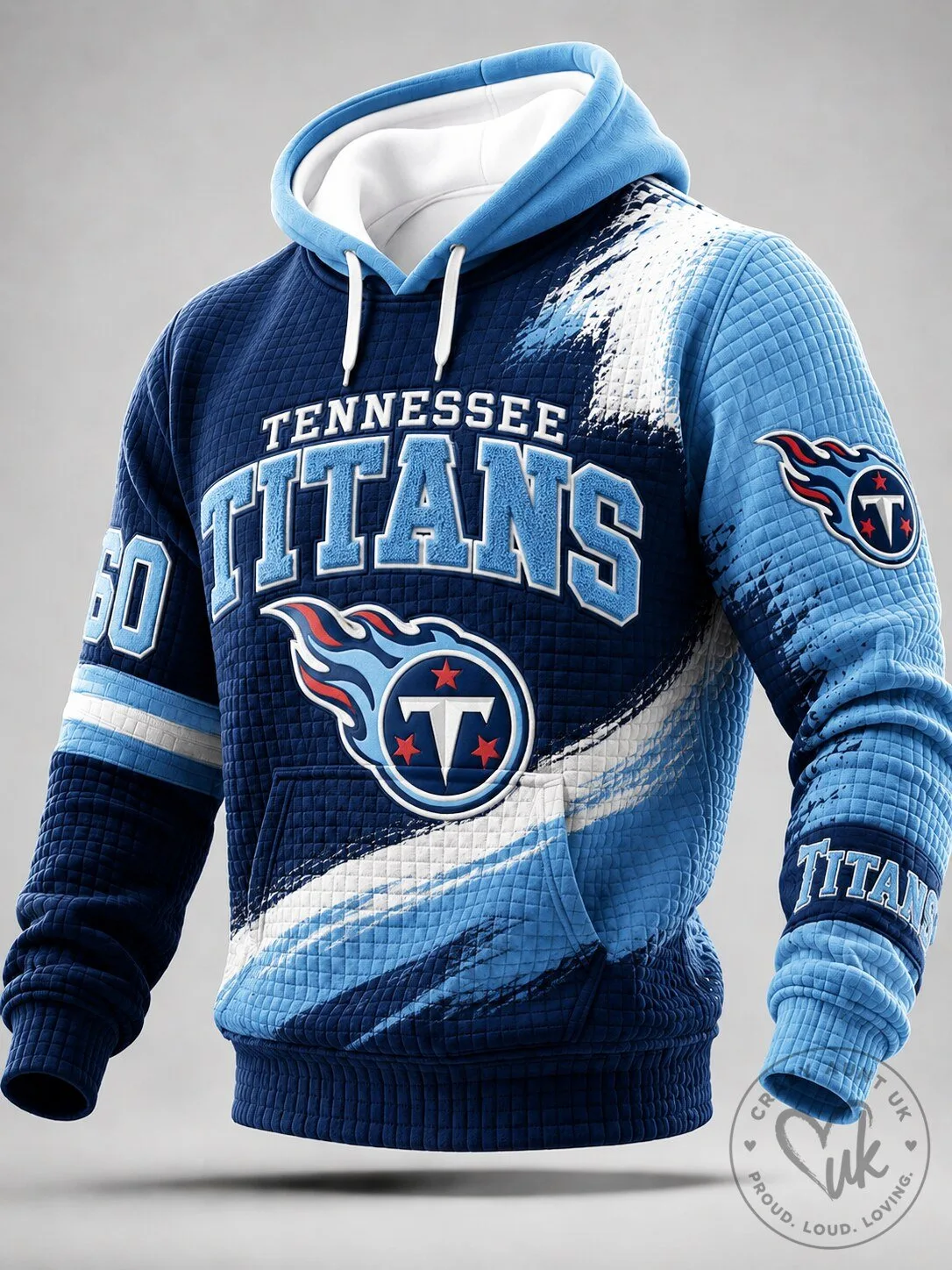 Tennessee Titans Football Team Fan Blue White Quilted Design Hoodie