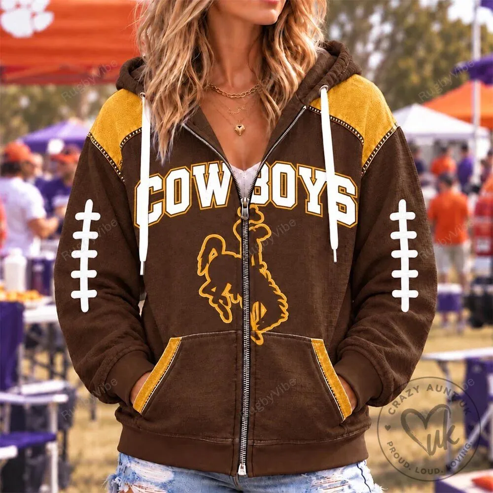 Wyoming Cowboys Football Style Full Zip Hoodie
