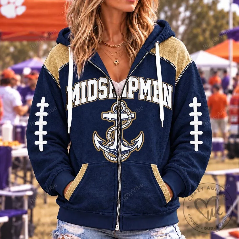 Navy Midshipmen Football Team Logo Full Zip Hoodie