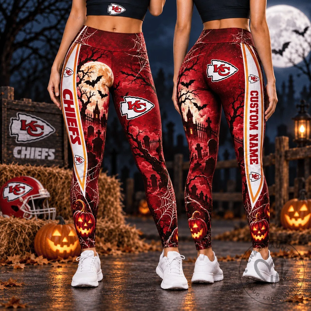 Kansas City Chiefs Halloween Haunted Graveyard Custom Name Leggings
