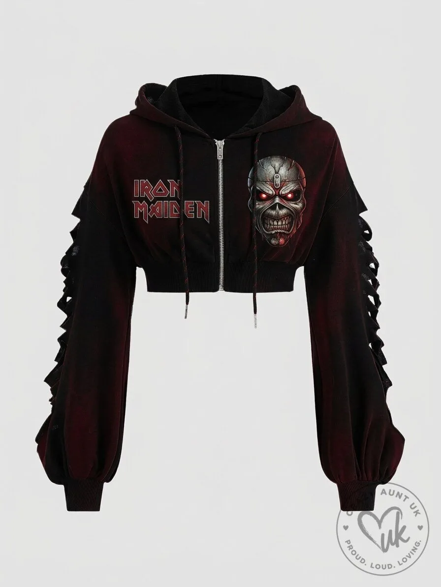 Iron Maiden Eddie The Head Cropped Full Zip Hoodie for Women