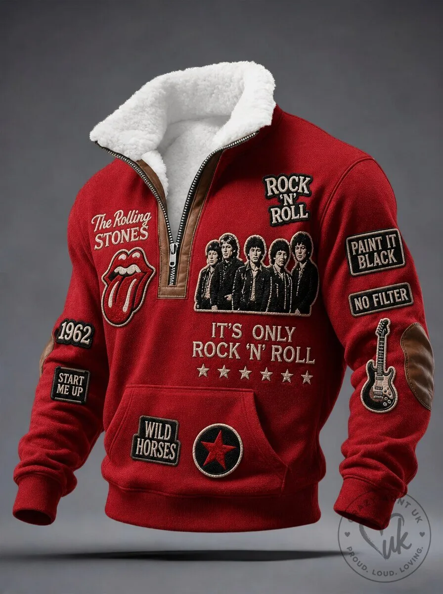 The Rolling Stones Rock and Roll Sherpa Fleece Quarter-Zip Sweatshirt