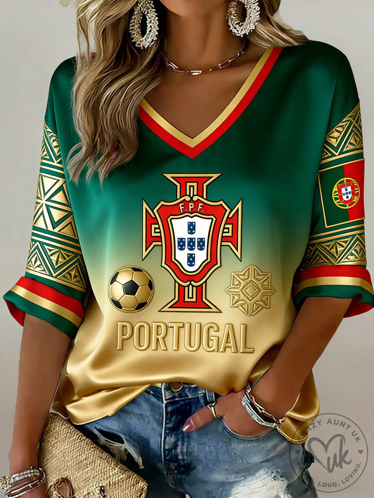 Portugal Football Match Women's V-Neck Graphic T-Shirt