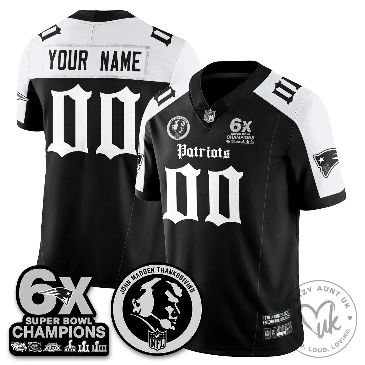 New England Patriots 6X Super Bowl Champions Jersey - John Madden Thanksgiving Edition
