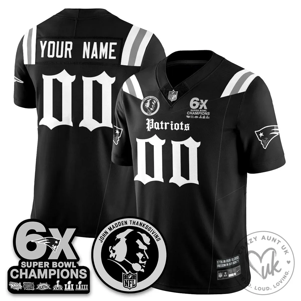 New England Patriots 6X Super Bowl Champions Jersey - John Madden Thanksgiving Edition 10 New England Patriots 6X Super Bowl Champions Jersey - John Madden Thanksgiving Edition
