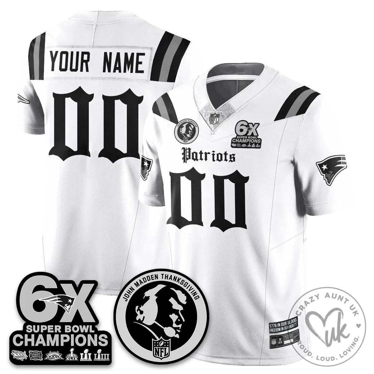 New England Patriots 6X Super Bowl Champions Jersey - John Madden Thanksgiving Edition 11 New England Patriots 6X Super Bowl Champions Jersey - John Madden Thanksgiving Edition