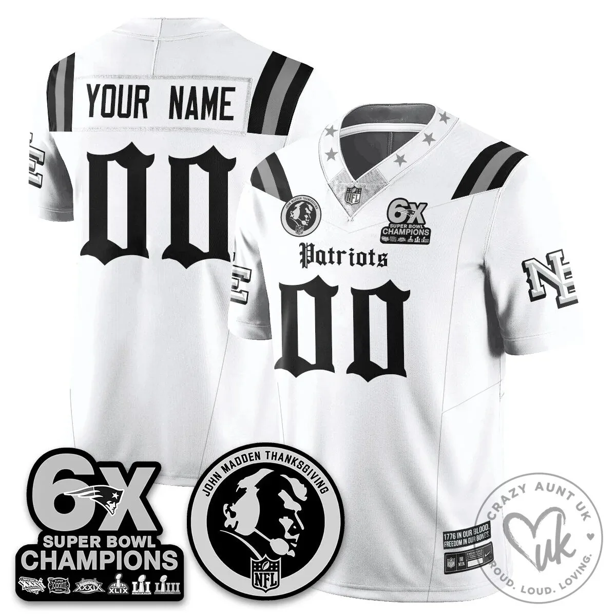 New England Patriots 6X Super Bowl Champions Jersey - John Madden Thanksgiving Edition 13 New England Patriots 6X Super Bowl Champions Jersey - John Madden Thanksgiving Edition