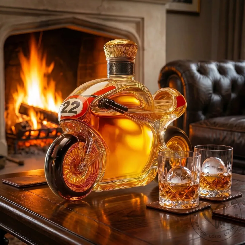 Motorcycle Grand Prix Edition Whiskey Decanter with Two Glasses