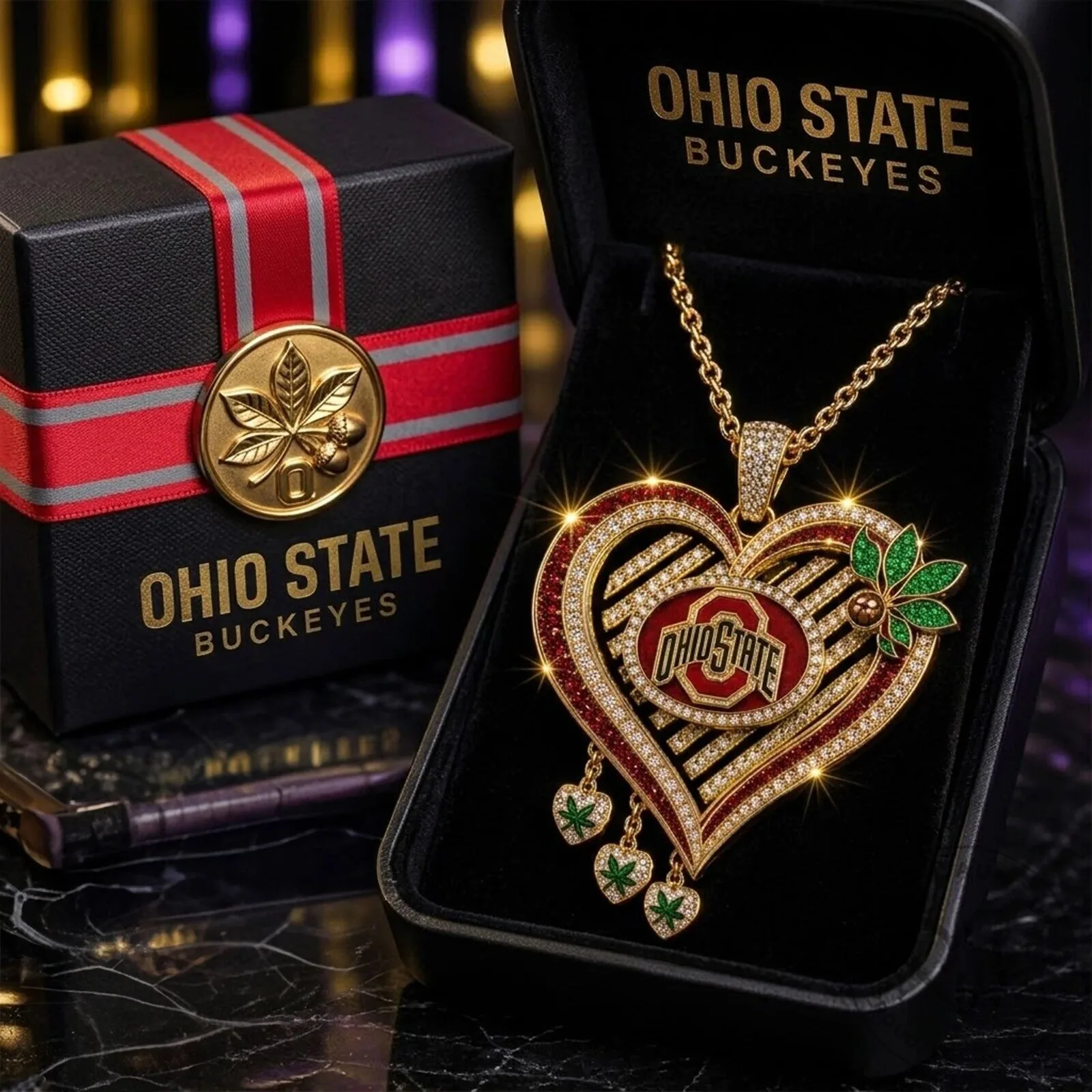 Ohio State Buckeyes Heart Shaped Diamond Pendant Necklace