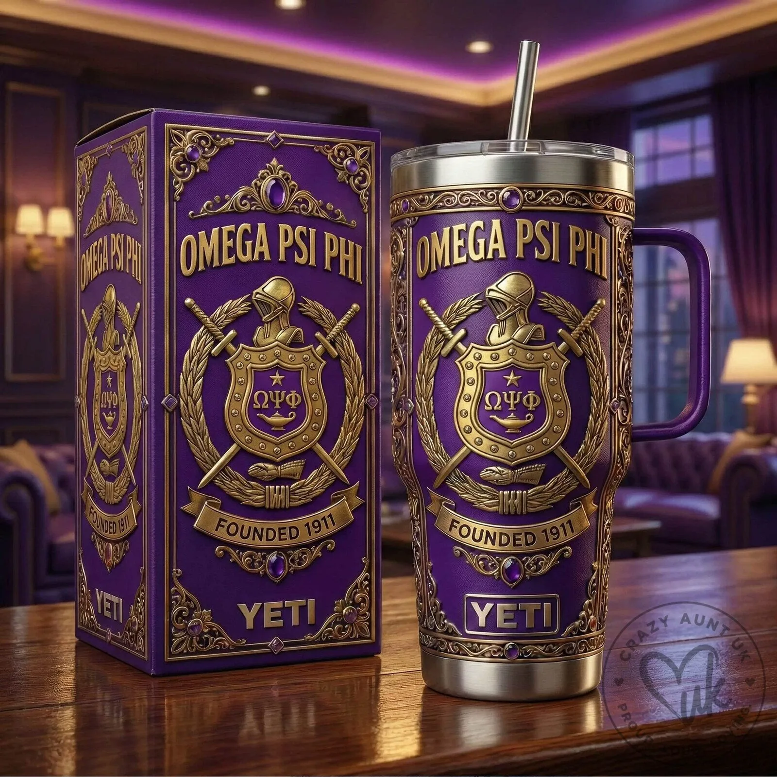 Omega Psi Phi Fraternity Founded 1911 Stainless Steel Tumbler with Handle