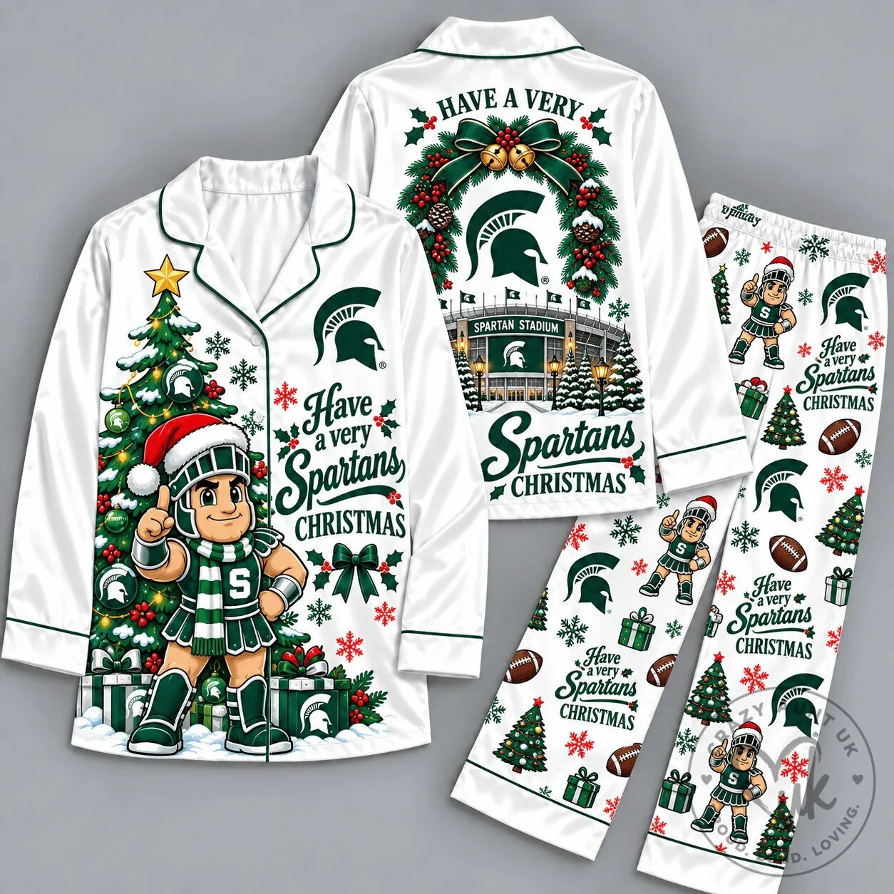 Michigan State Spartans Football Mascot Christmas Pajamas Set