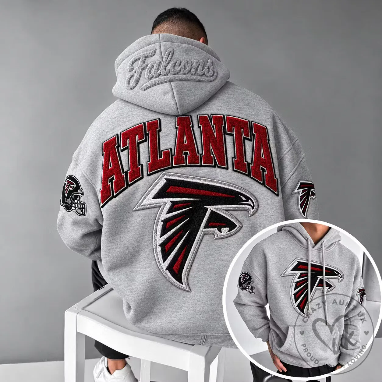 Atlanta Falcons Embroidered Logo Grey Pullover Hoodie