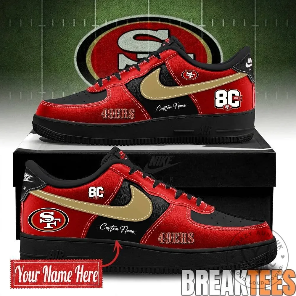San Francisco 49ers 80th Anniversary Custom Name Red Black Sneakers