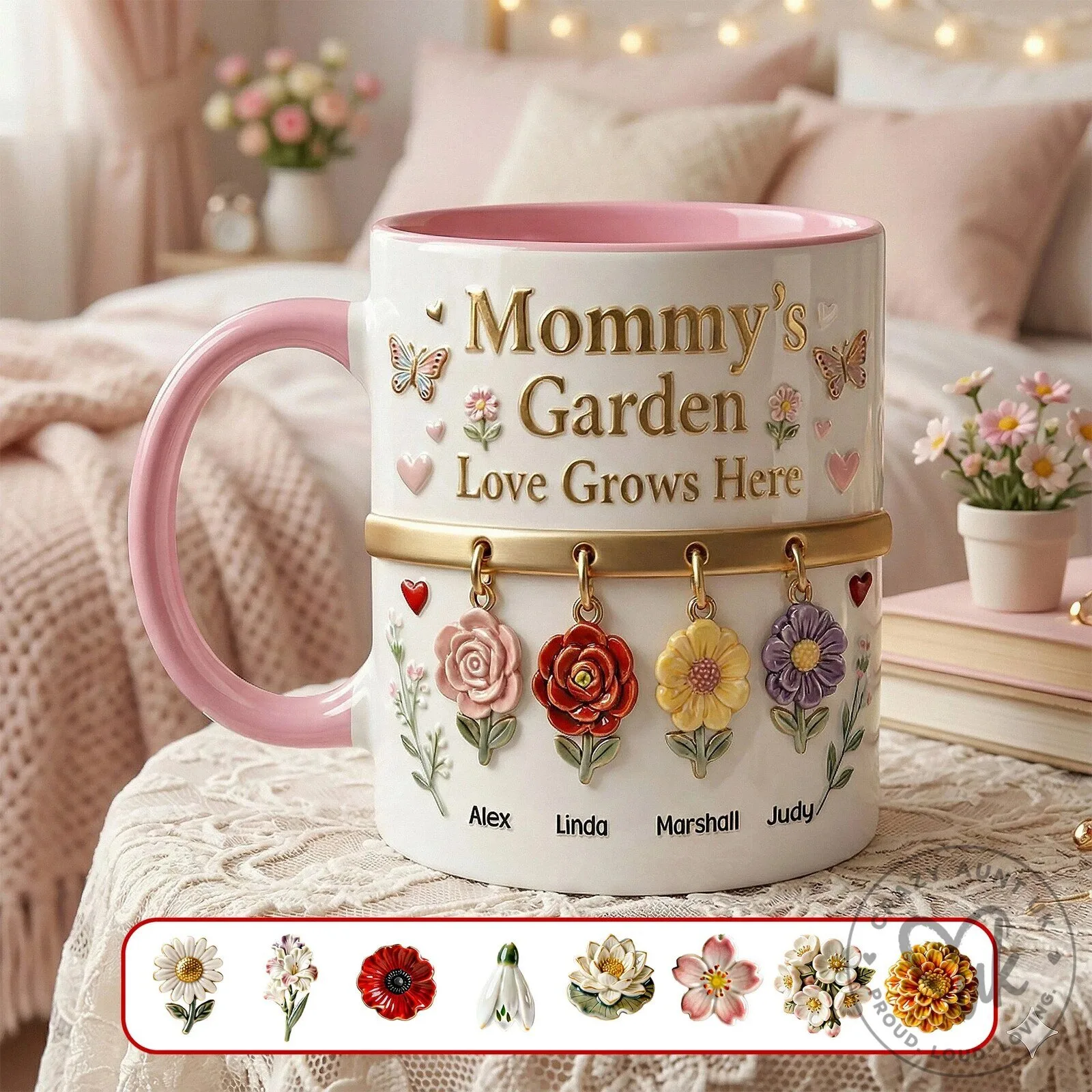 Mommy's Garden Love Grows Here Personalized Floral Coffee Mug