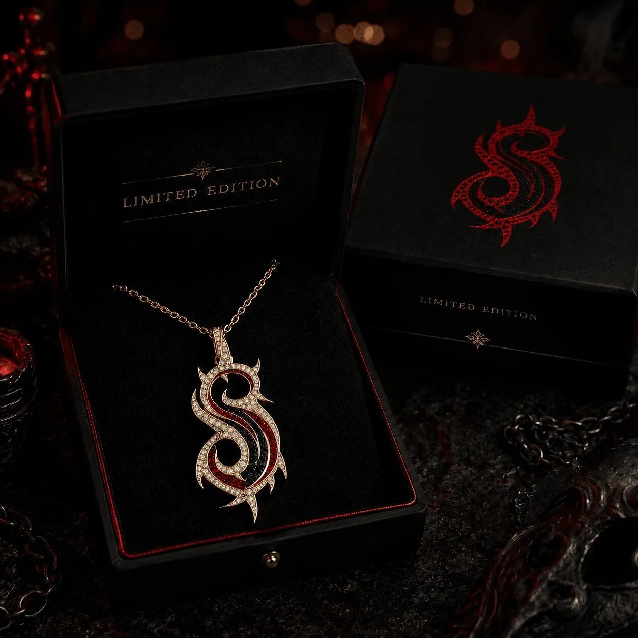 Slipknot Logo Diamond Pendant Necklace with Gold Chain
