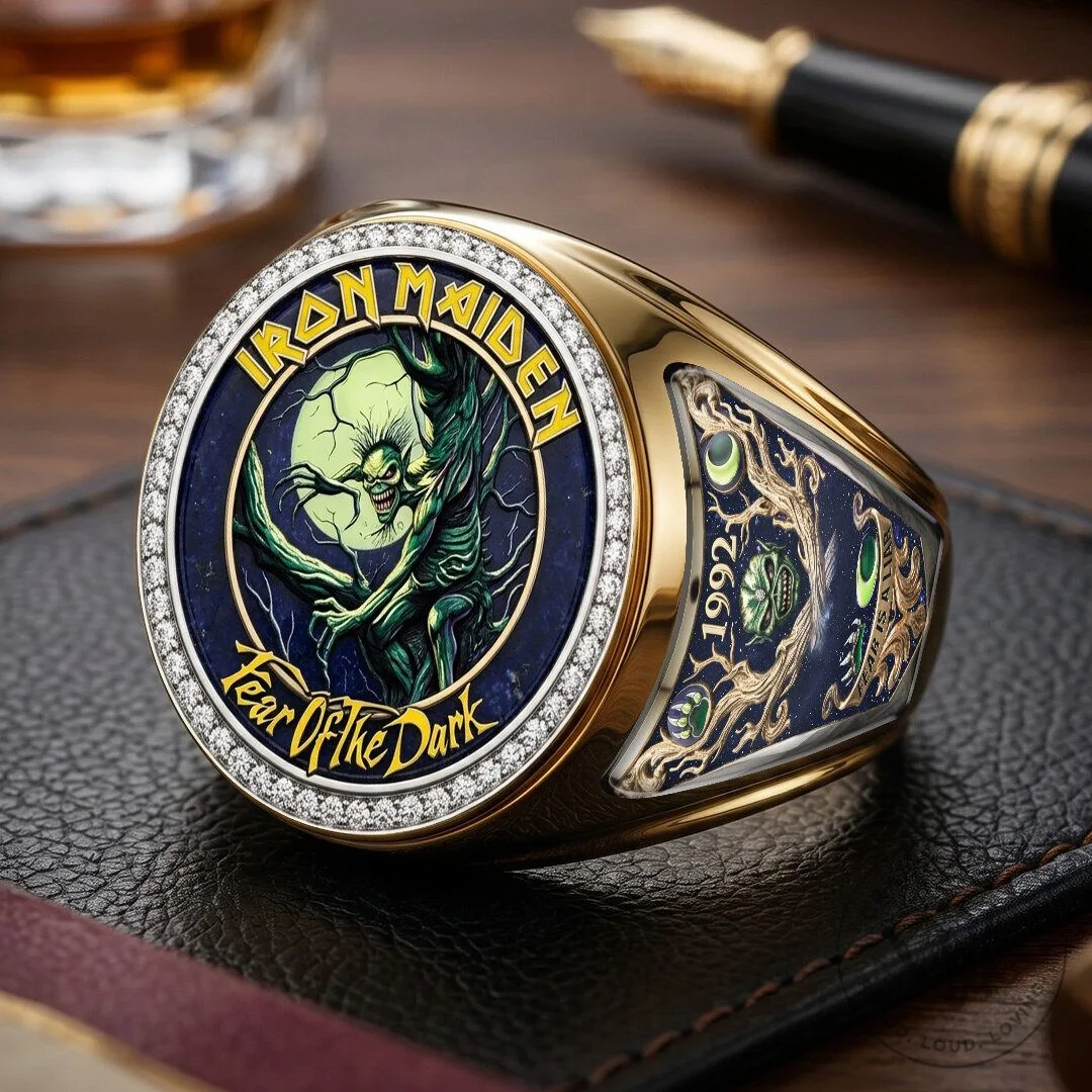 Gold Plated Ring featuring Eddie the Head from Iron Maiden's Fear of the Dark