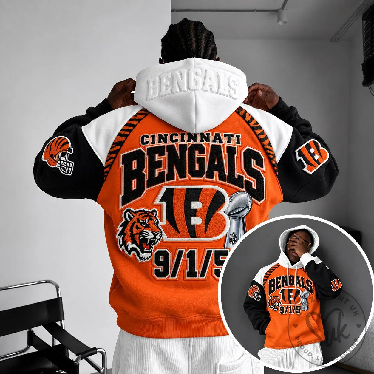 Cincinnati Bengals Super Bowl Football Team Embroidered Orange Hoodie