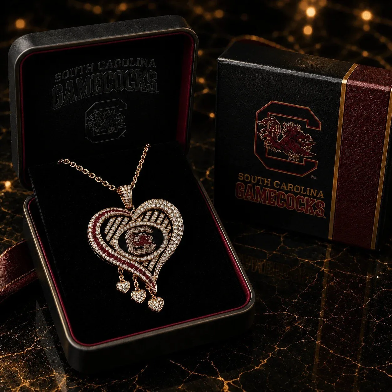 South Carolina Gamecocks Heart Shaped Diamond Pendant Necklace