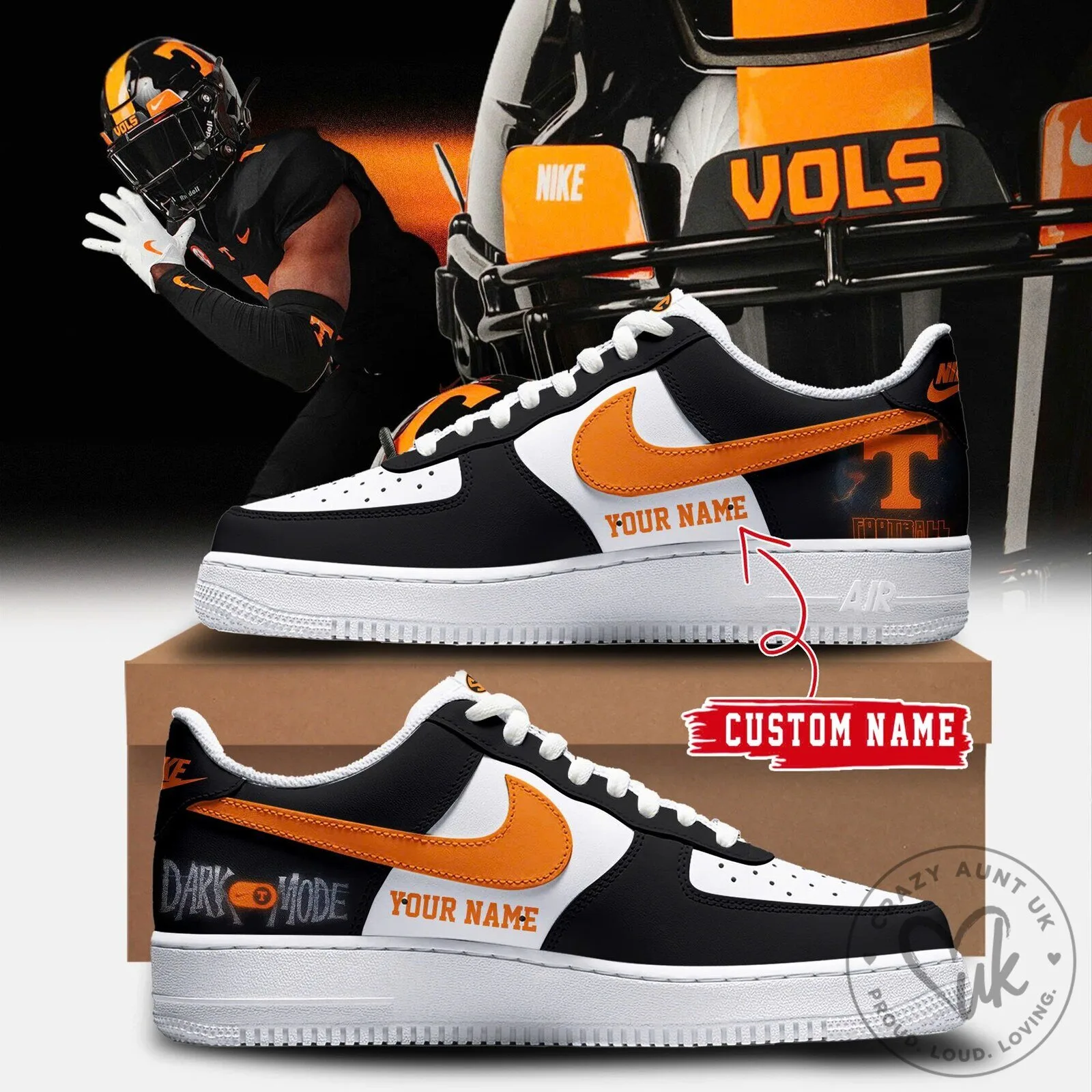 Go Vols Tennessee Volunteers Custom Name Dark Mode Sneakers