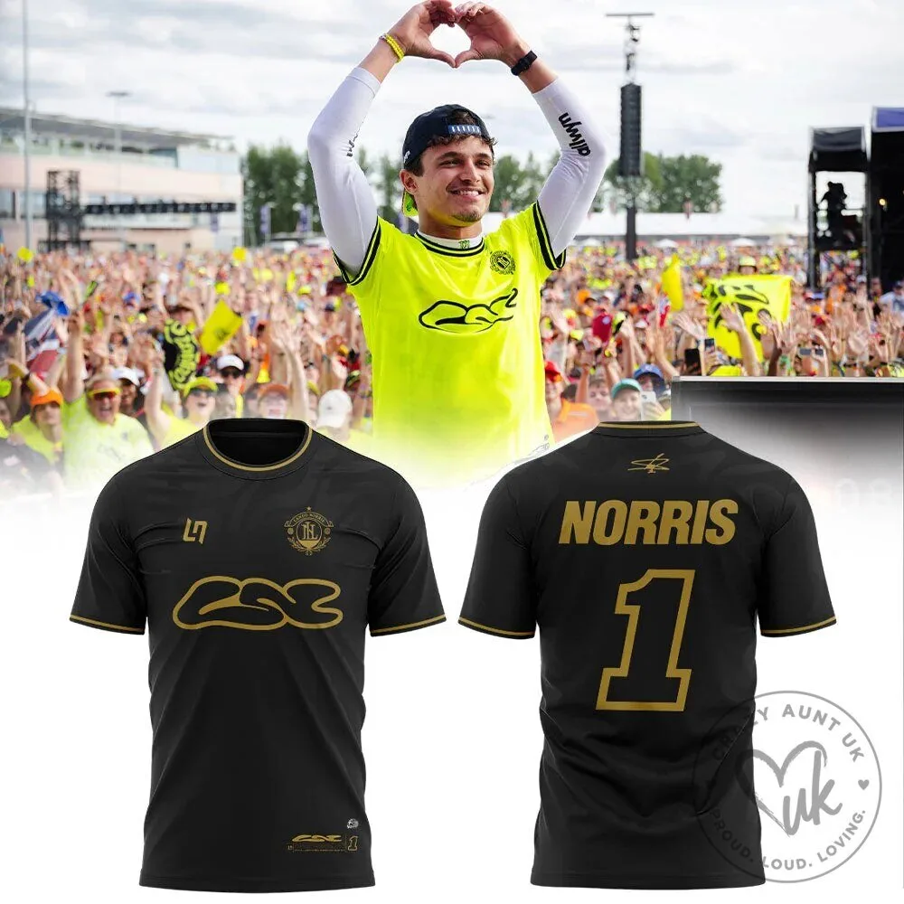 Lando Norris Formula 1 Racing Black and Gold Fan Jersey