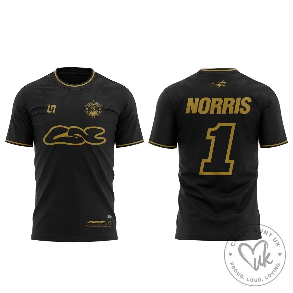 Lando Norris Formula 1 Racing Black and Gold Fan Jersey 8 Lando Norris Formula 1 Racing Black and Gold Fan Jersey