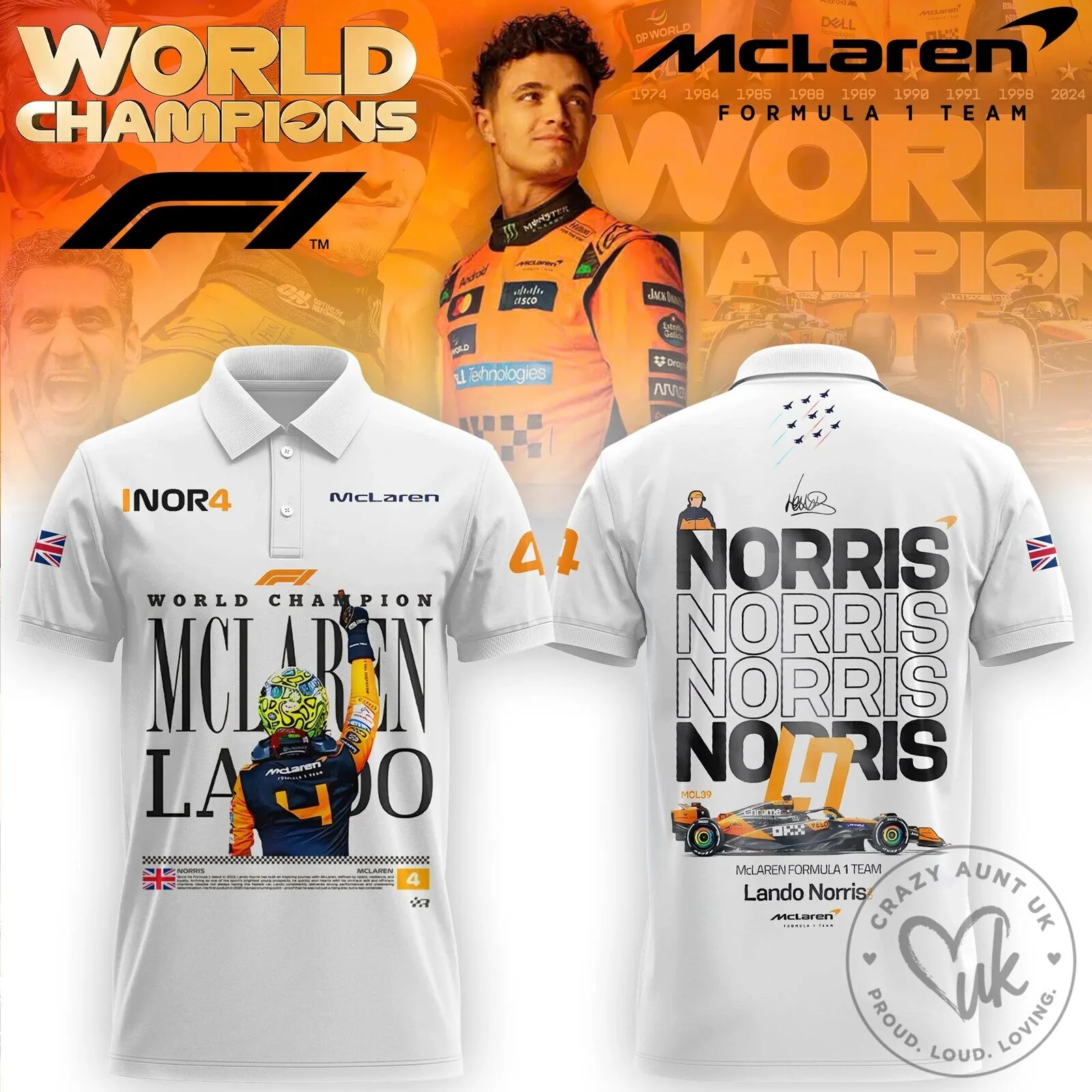 Lando Norris World Champion McLaren Formula 1 Team Polo Shirt