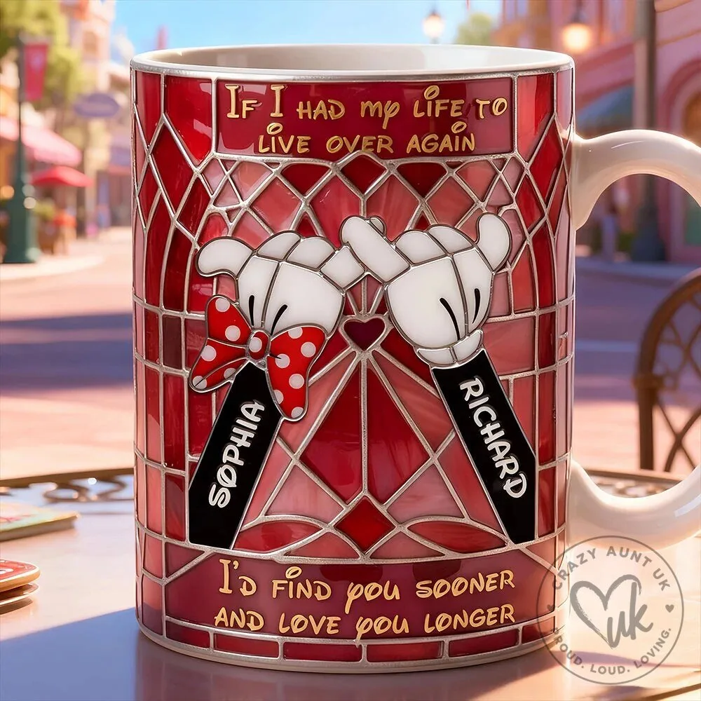 Personalized Mickey and Minnie Mouse Hands Stained Glass Couple Mug