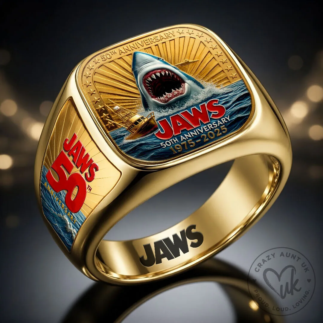 Jaws 50th Anniversary Commemorative Gold Plated Engraved Ring