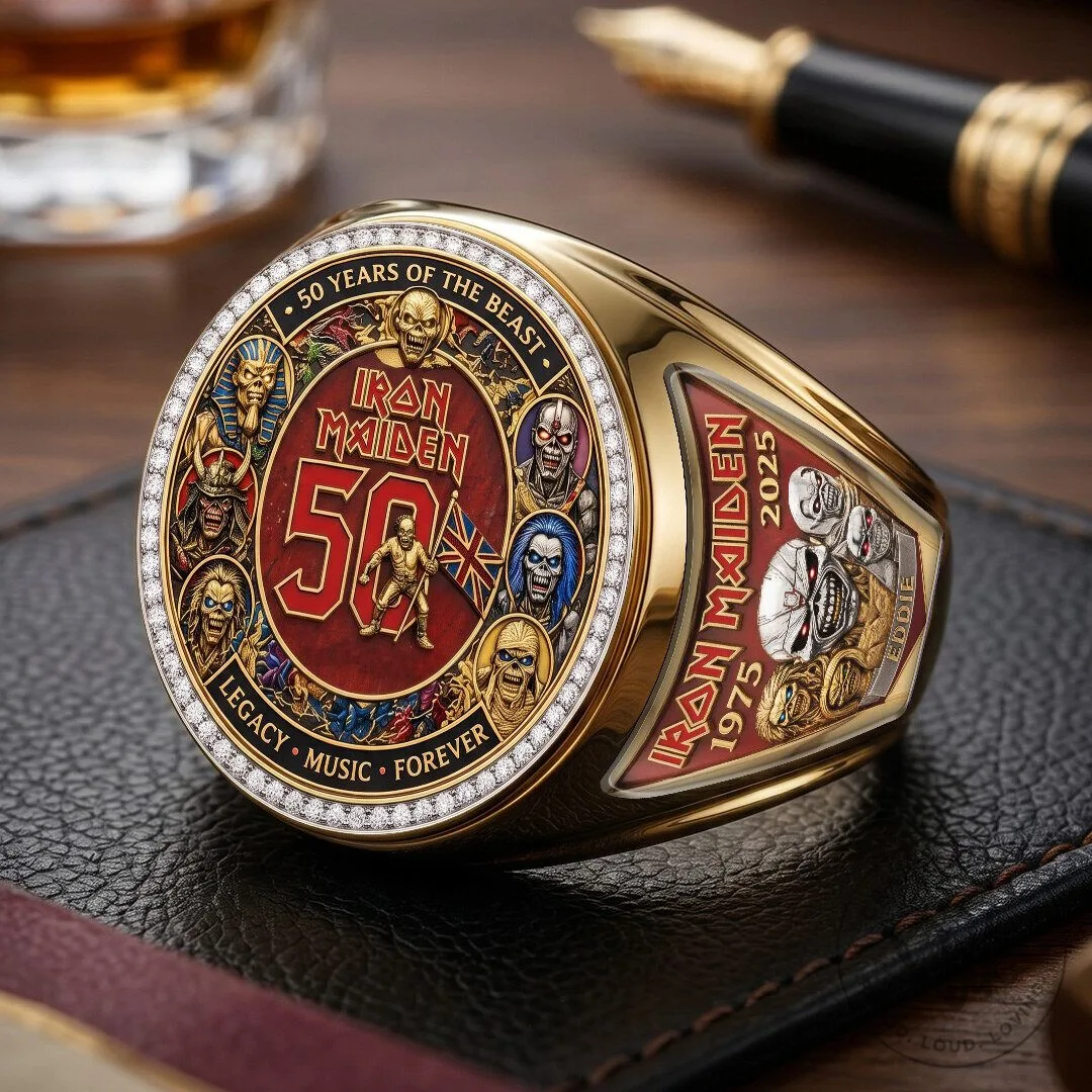 Gold Ring Celebrating 50 Years of Iron Maiden's Beast Legacy in Music Forever