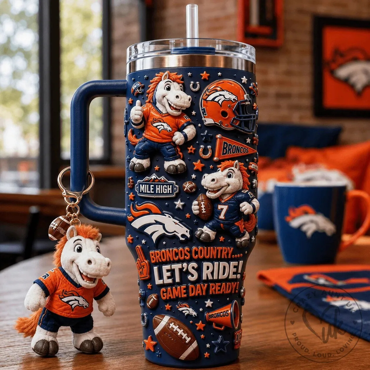 Stainless Steel Insulated Tumbler Featuring Denver Broncos Fan Art for Football Enthusiasts