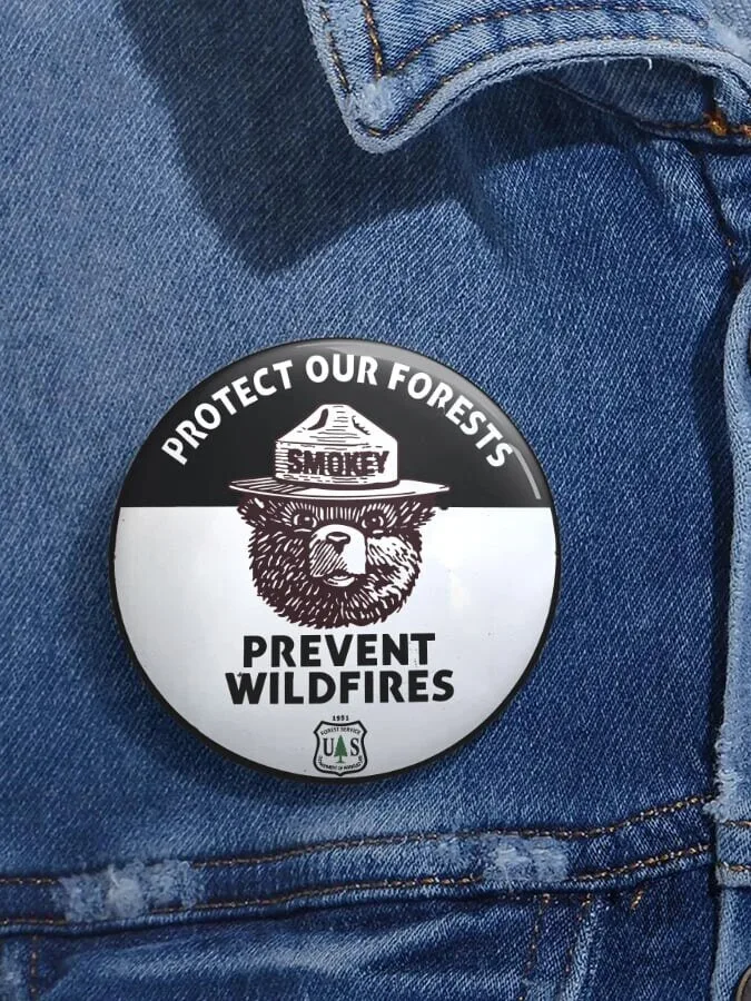 Smokey Bear Protect Our Forests Prevent Wildfires Pin-Back Button 7 Smokey Bear Protect Our Forests Prevent Wildfires Pin-Back Button