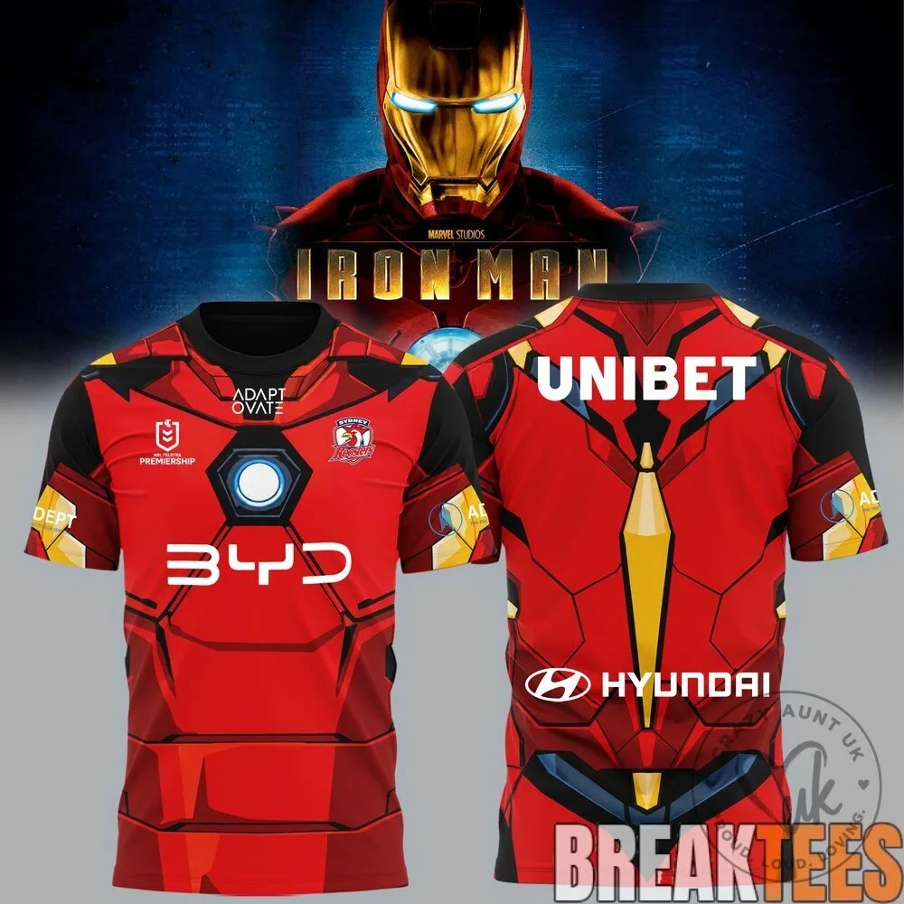 Sydney Roosters Rugby League Iron Man Superhero Marvel Comics Fan Jersey