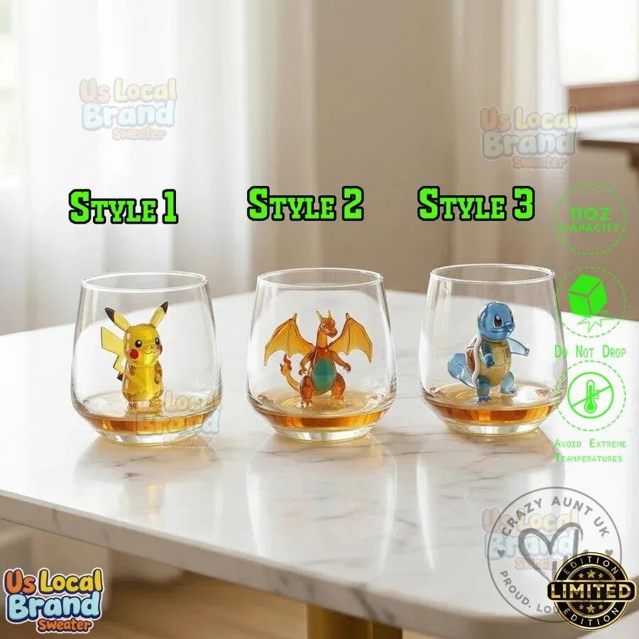 Pokemon Pikachu Charizard Squirtle Whiskey Glass Set