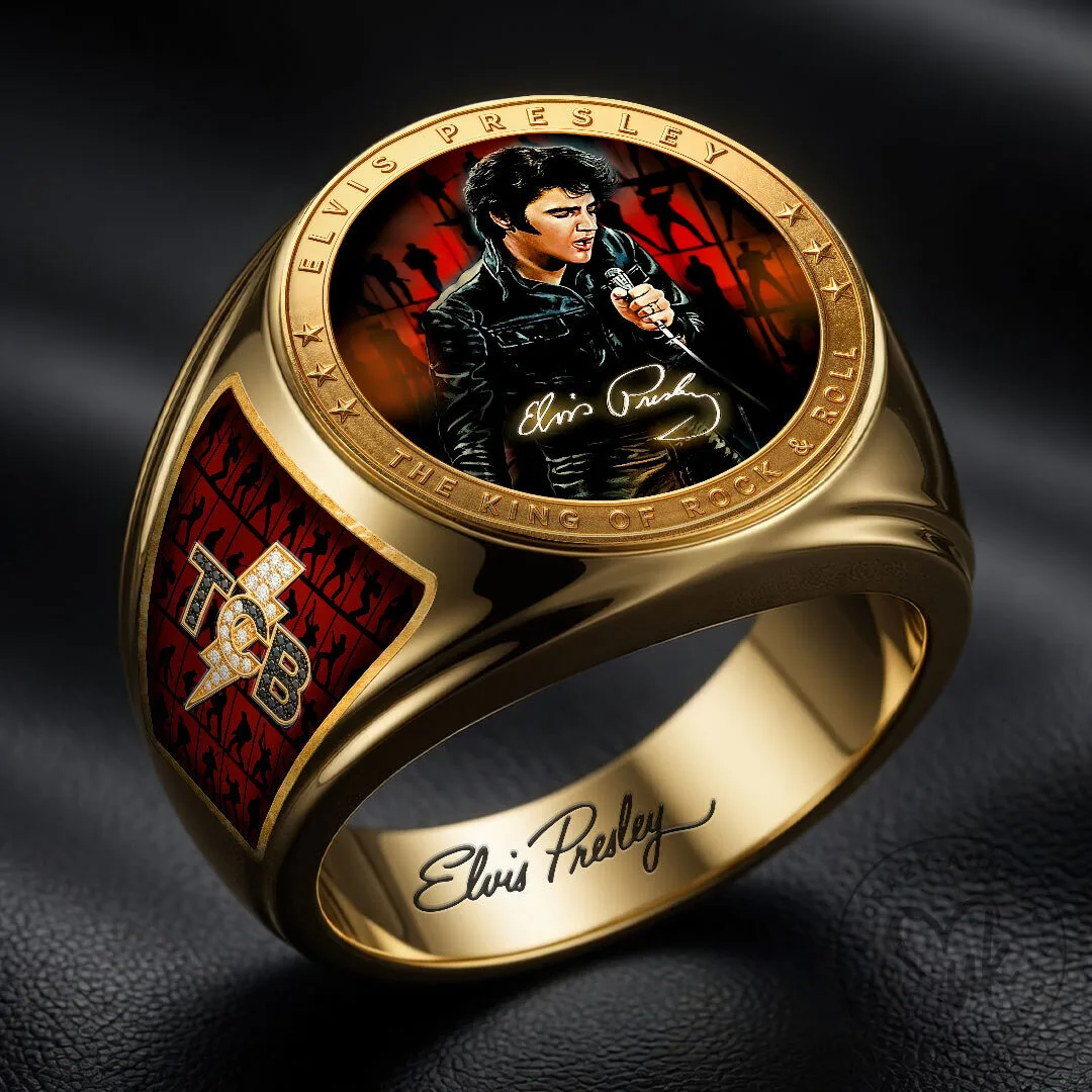 Elvis Presley The King of Rock and Roll Gold Tone Ring