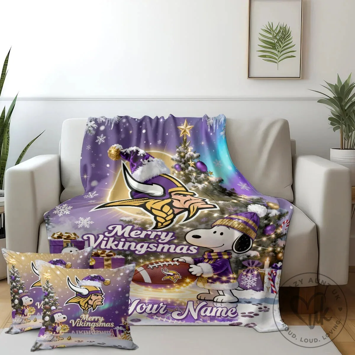 Minnesota Vikings Snoopy Merry Christmas Fleece Blanket