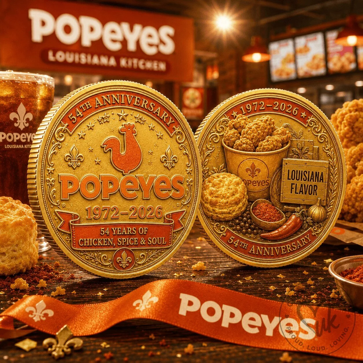 Popeyes Louisiana Kitchen 54th Anniversary Commemorative Gold Coin 2 Popeyes Louisiana Kitchen 54th Anniversary Commemorative Gold Coin