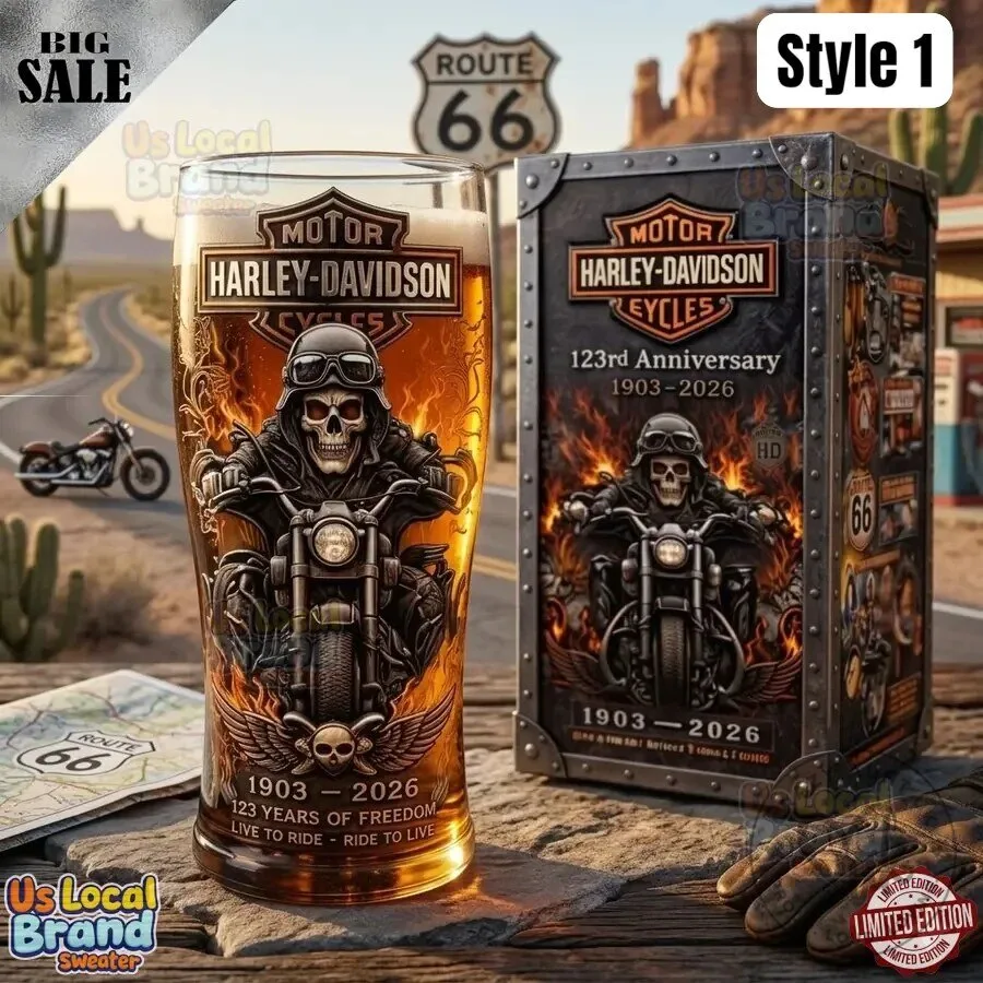 Harley-Davidson 123rd Anniversary 1903-2026 Motorcycle Rider Drinking Glass