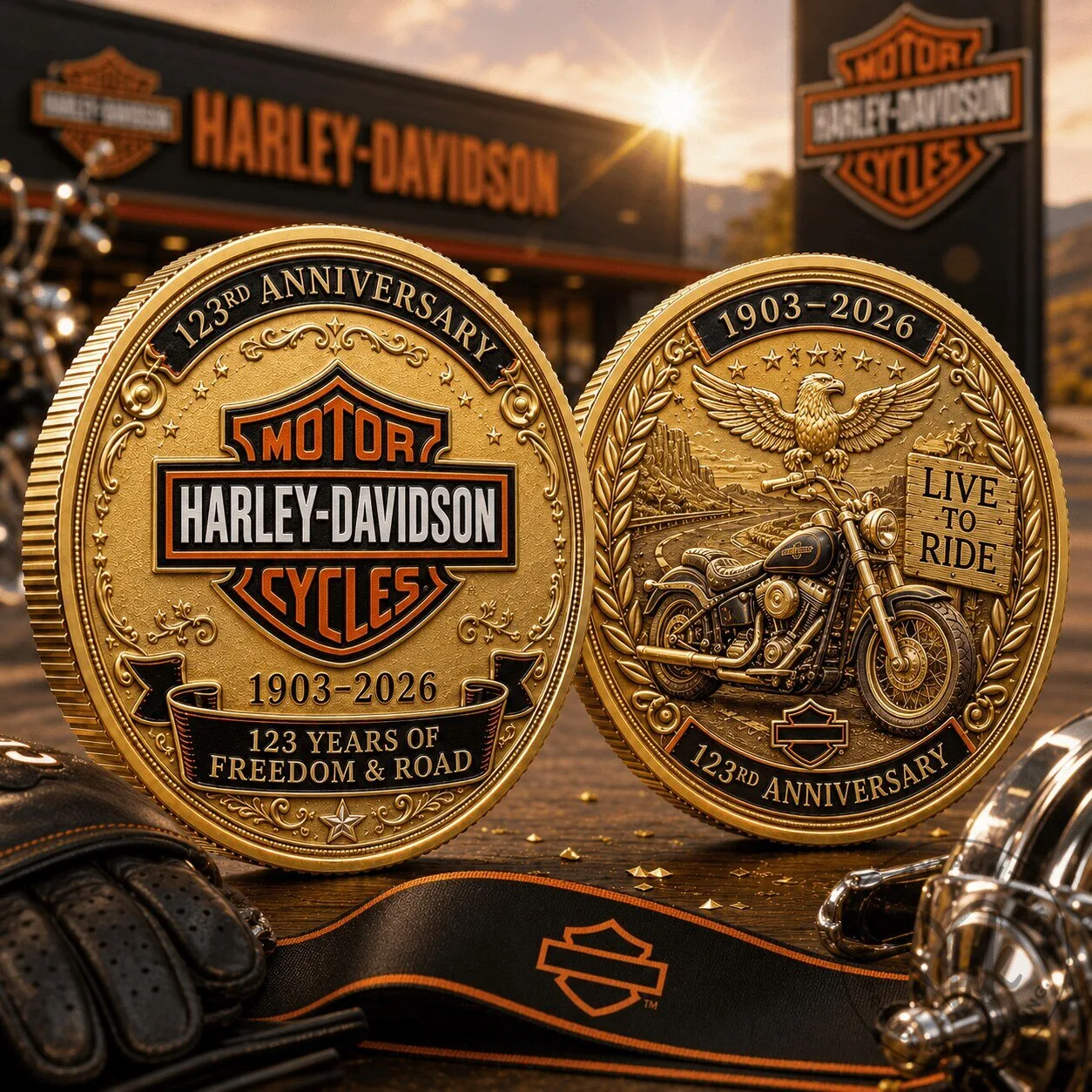 Gold Coin Commemorating Harley-Davidson's 123rd Anniversary for Motorcycle Riders