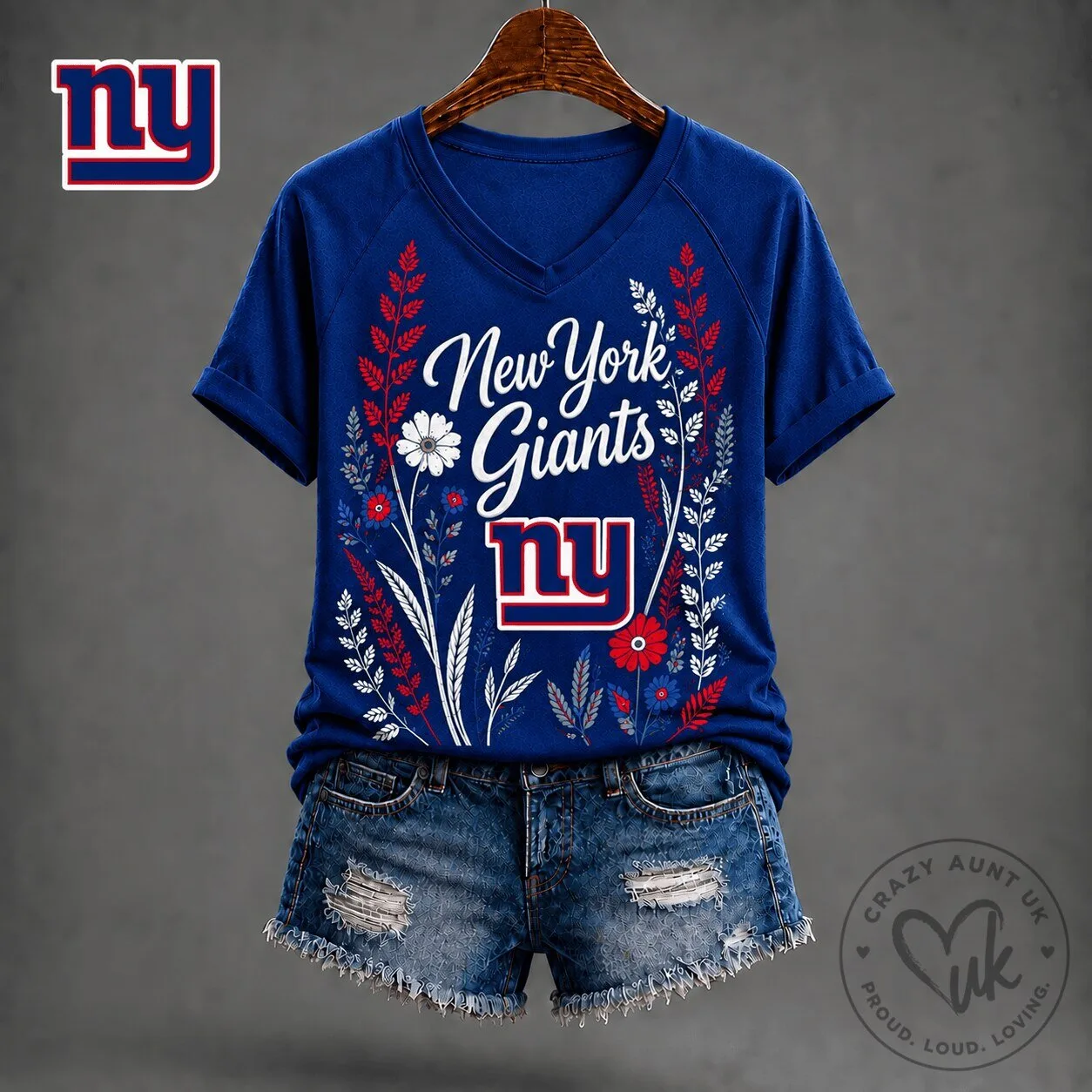 New York Giants Floral Logo V-Neck T-Shirt