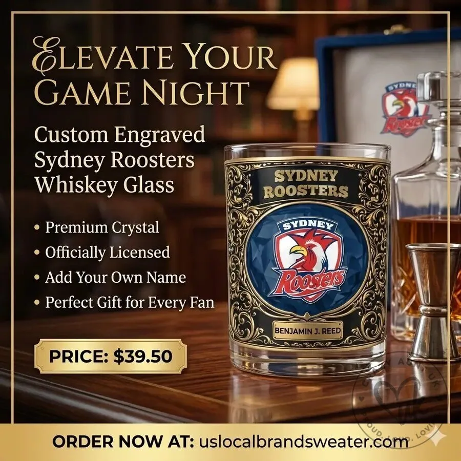 Sydney Roosters Rugby League Team Engraved Whiskey Glass