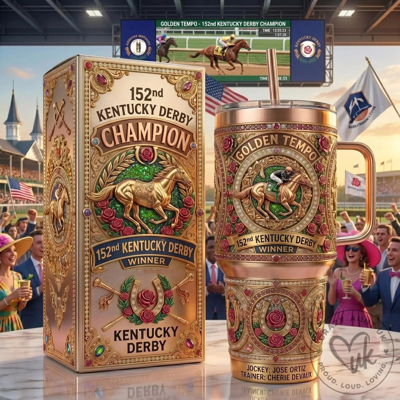 Golden Tempo 152nd Kentucky Derby Champion Stainless Steel Insulated Tumbler with Handle